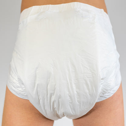 Bambino Teddy landing zone print adult diaper, back view